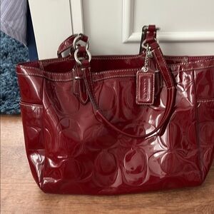 Coach Red Glossy Embossed Tote